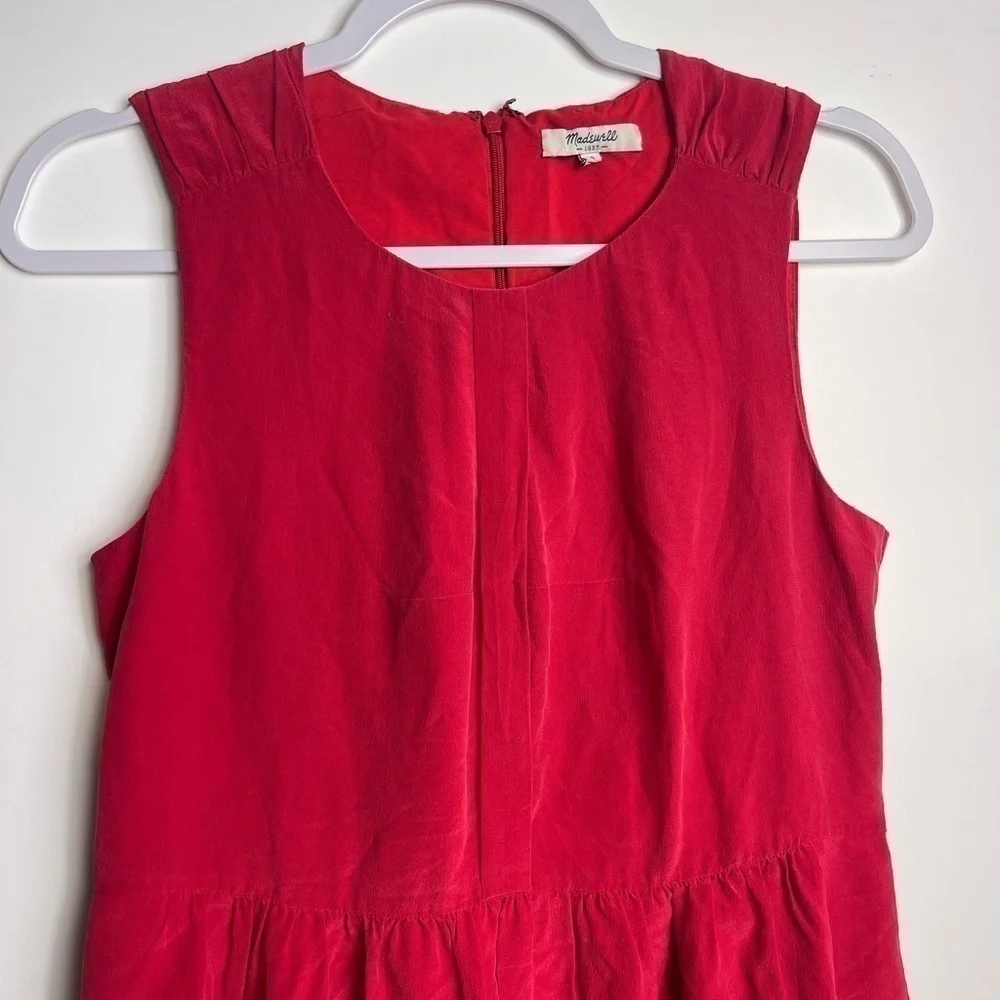 Madewell Red 100% Silk Shirred Dress Women’s Size 6 03501 - Picture 7 of 11